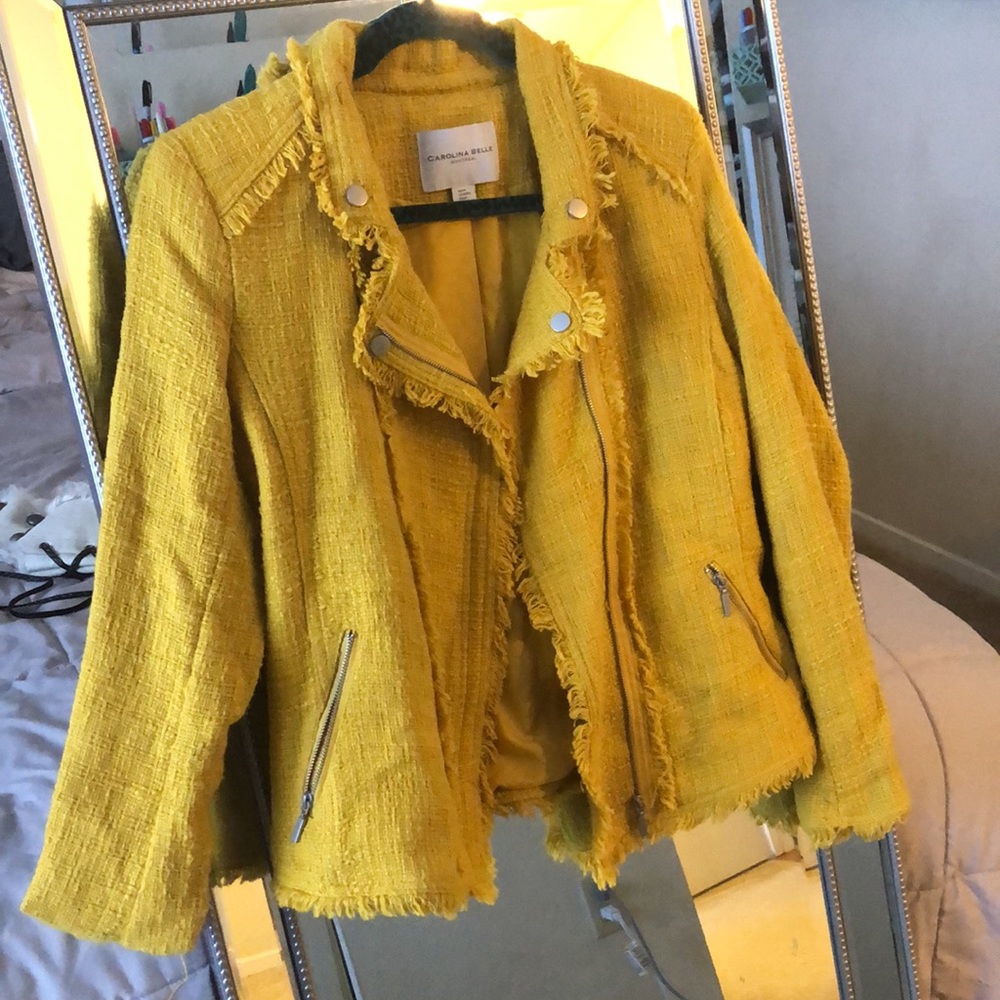 Carolina belle mustard tweed jacket blazer zip up
